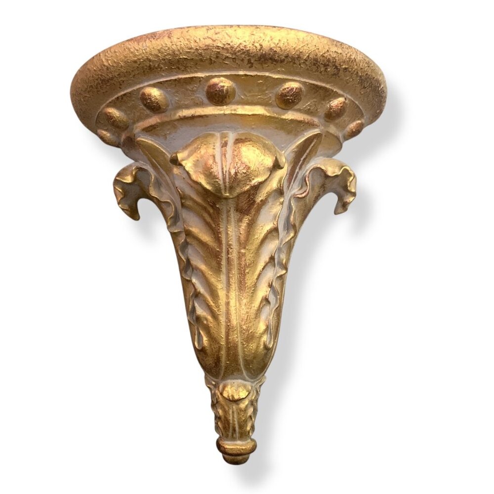 Italian Neoclassical Style‎ Gold Scalloped Demilune Sculptural Wall Shelf Sconce